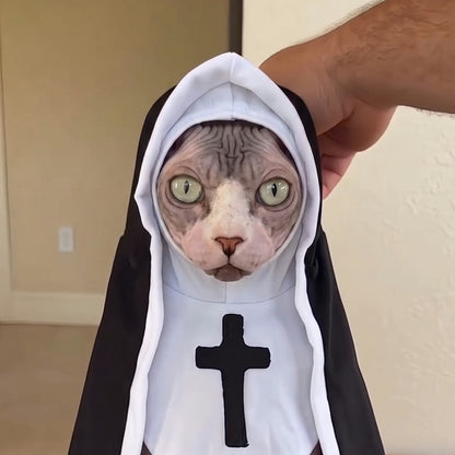Sphynx cat wearing the nun costume